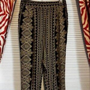 Comfy Rayon Elastic Waist, Black & Tan Pants by Forever 21, side pockets, Med.